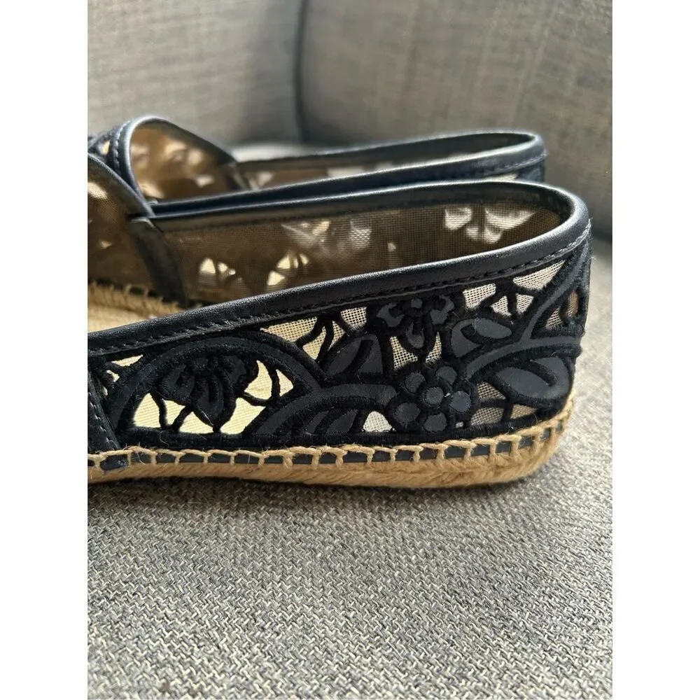 Tory Burch Black Cotton Lace and Leather Jackie Espadrilles
